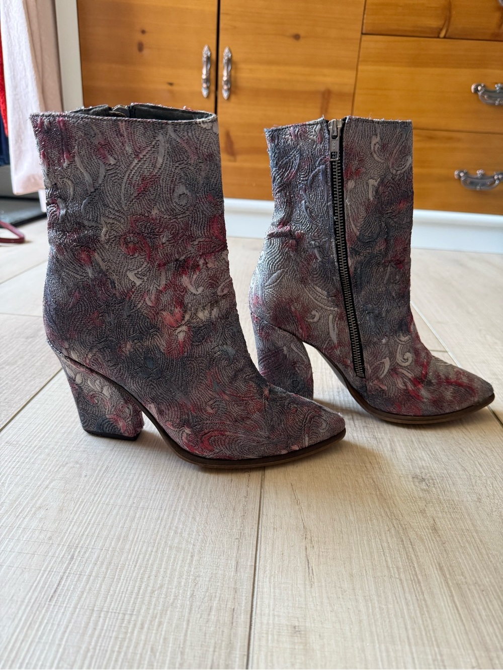 Women's Free People Paisley Pointed-Toe Ankle Boots - Red and Gray - Picture 3 of 8